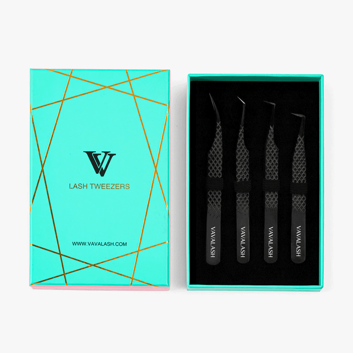 Black Professional Eyelash Extensions Tweezers Kit